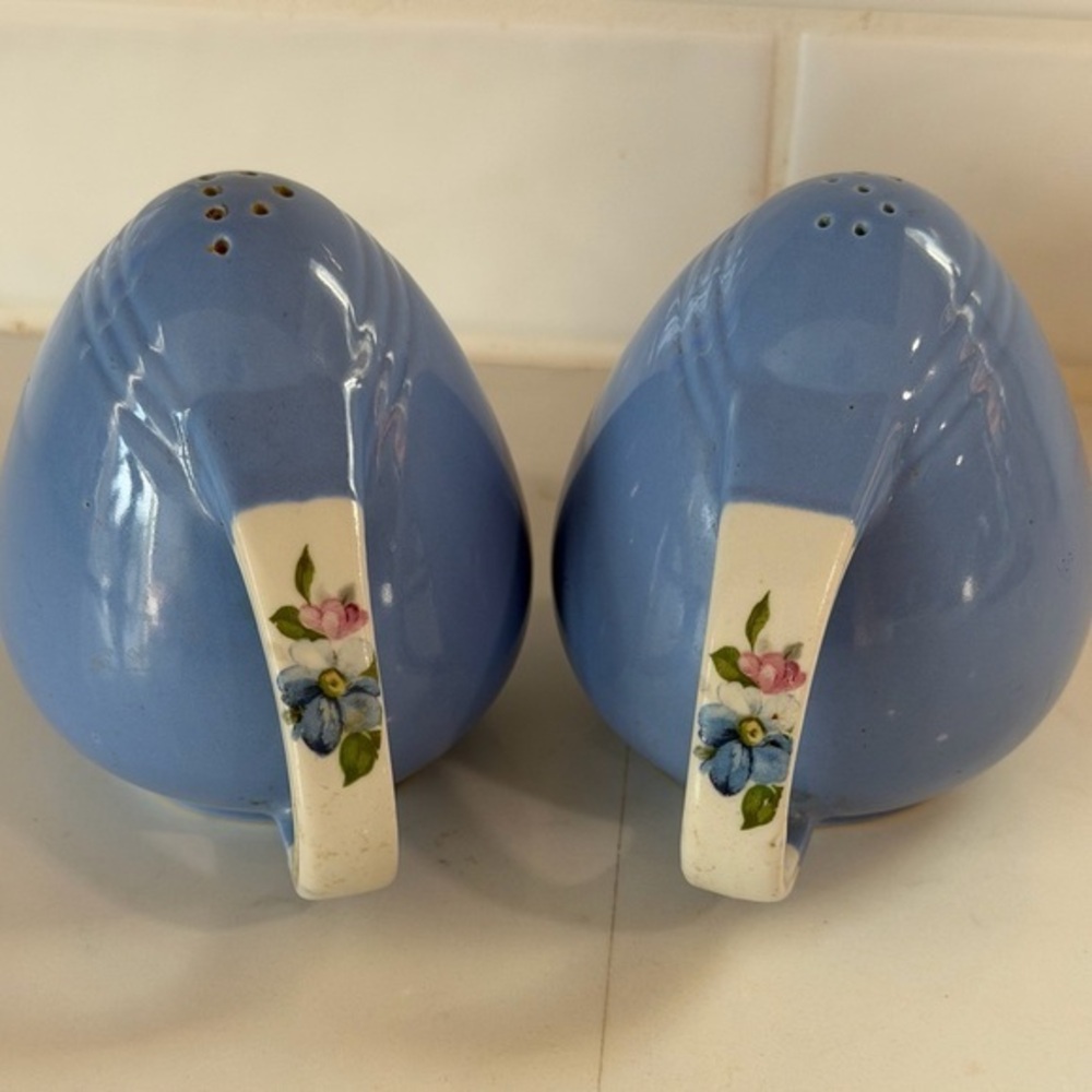 Vintage Hall Rose Parade Blue Ceramic Salt and Pepper Shakers 40s
